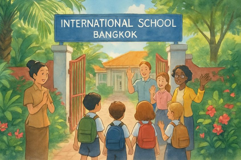 Children arriving at an international school in Bangkok