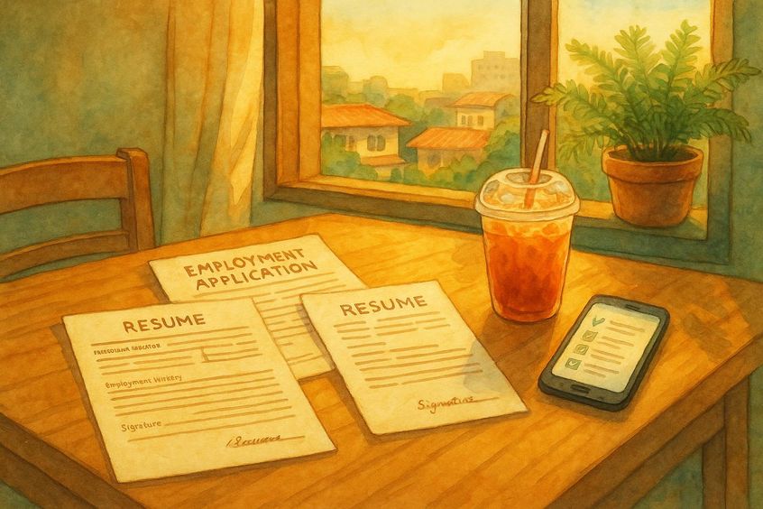 Verifying nanny documents during interview in Bangkok